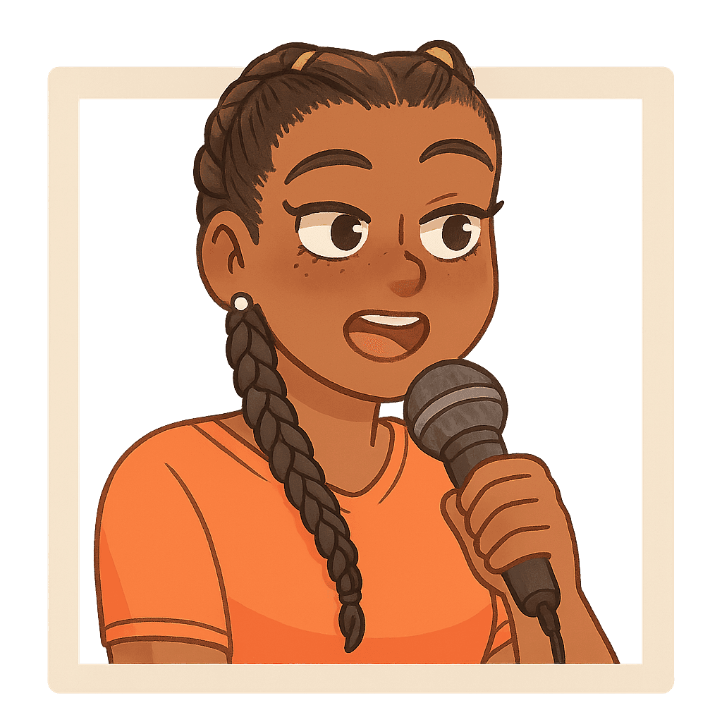 Fille avec un afro qui tient un micro